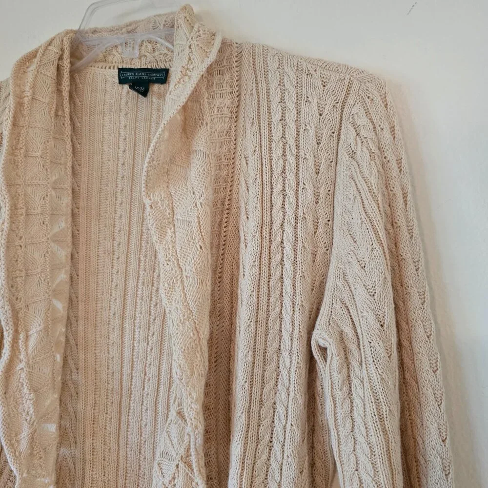 Lauren Jeans Company Ralph Lauren Creme Cotton Romantic Lace Knit Sweater Medium